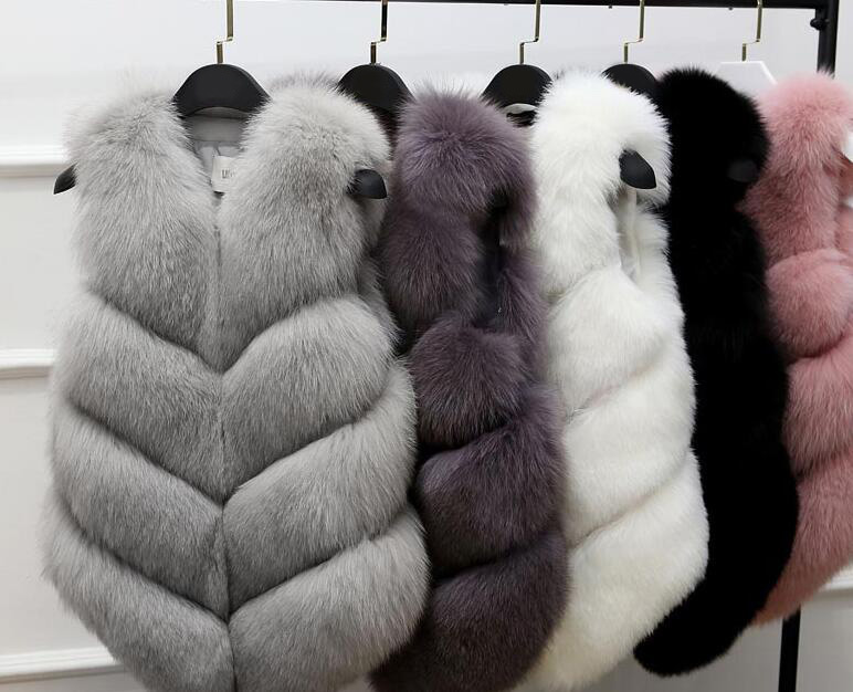 Cute Elegant Faux Fox Fur Vest Fashion Women Overcoat - Black