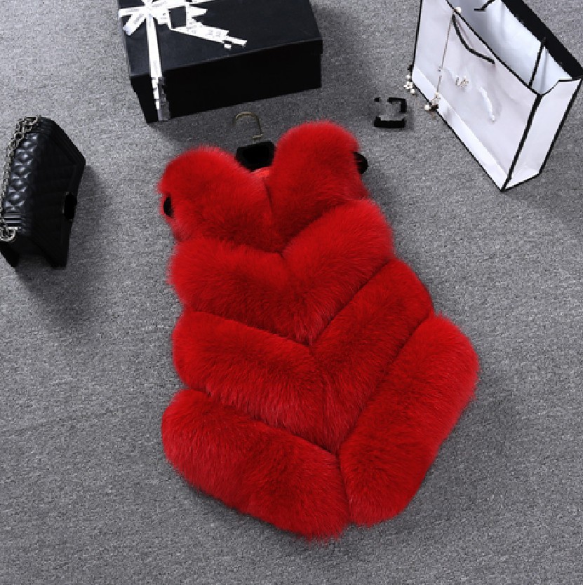 Cute Elegant Faux Fox Fur Vest Fashion Women Overcoat - Red