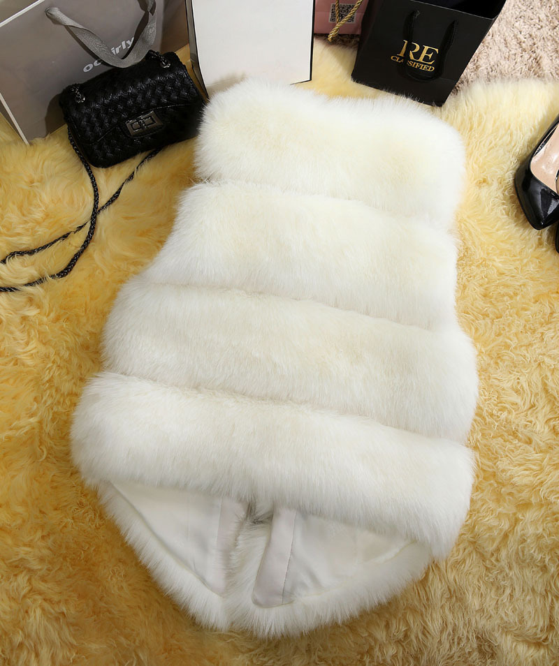 Cute Elegant Faux Fox Fur Vest Fashion Women Overcoat - White