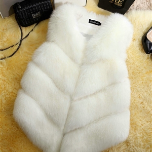 Cute Elegant Faux Fox Fur Vest Fashion Women Overcoat - White