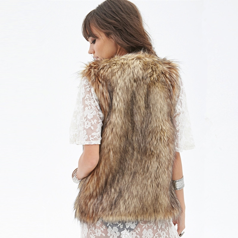 Cute Elegant Faux Raccoon Fur Vest Fashion Women Overcoat - Brown
