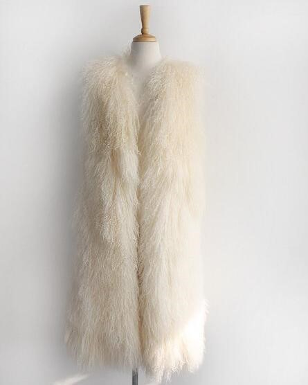 Cute Long Elegant Faux Fur Vest Fashion Women Overcoat - White