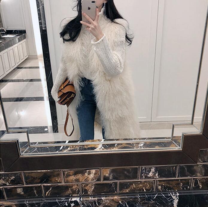Cute Long Elegant Faux Fur Vest Fashion Women Overcoat - White