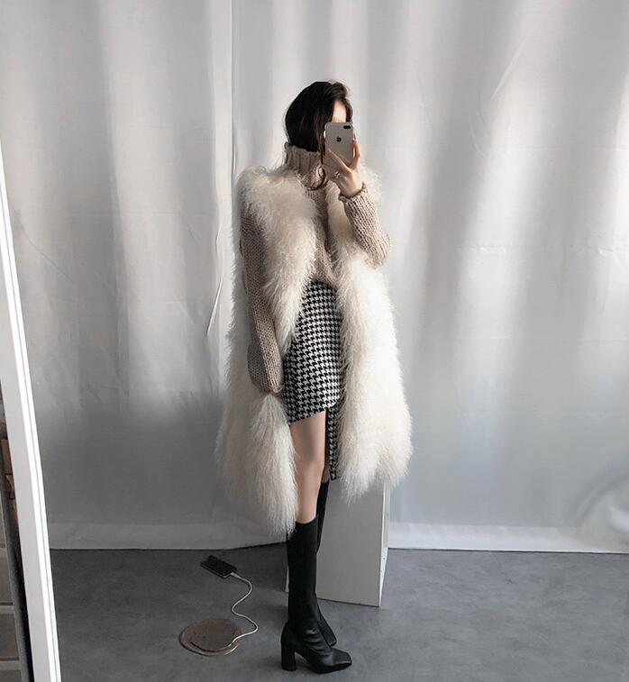 Cute Long Elegant Faux Fur Vest Fashion Women Overcoat - White