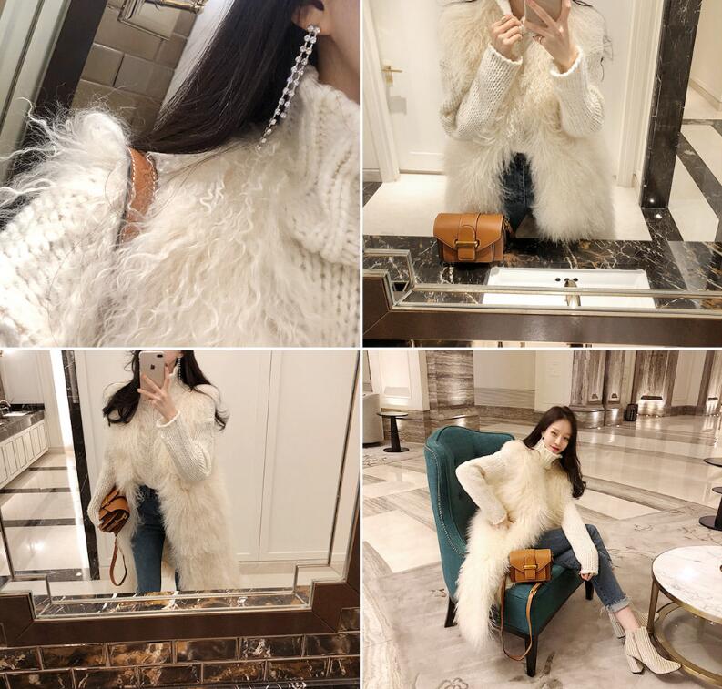 Cute Long Elegant Faux Fur Vest Fashion Women Overcoat - White
