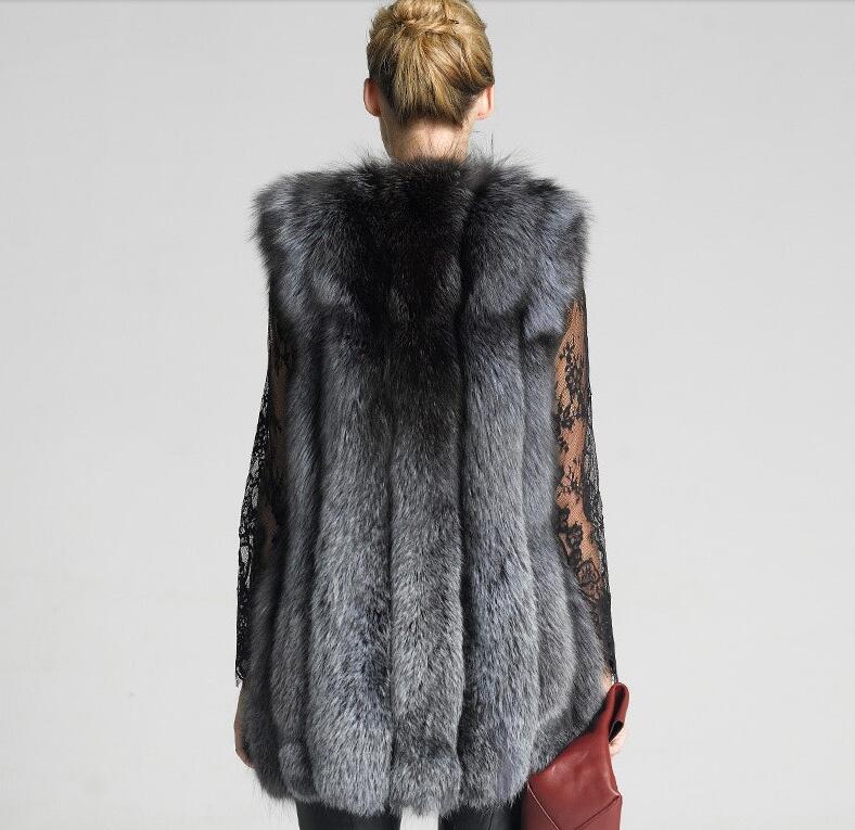 Elegant Faux Fox Fur Vest Fashion Women Overcoat - Black