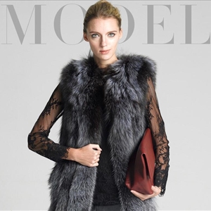 Elegant Faux Fox Fur Vest Fashion Women Overcoat - Black