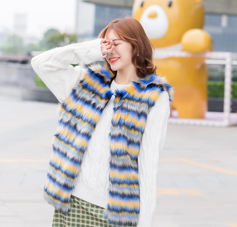 Elegant Faux Fox Fur Vest Fashion Women Overcoat - Blue