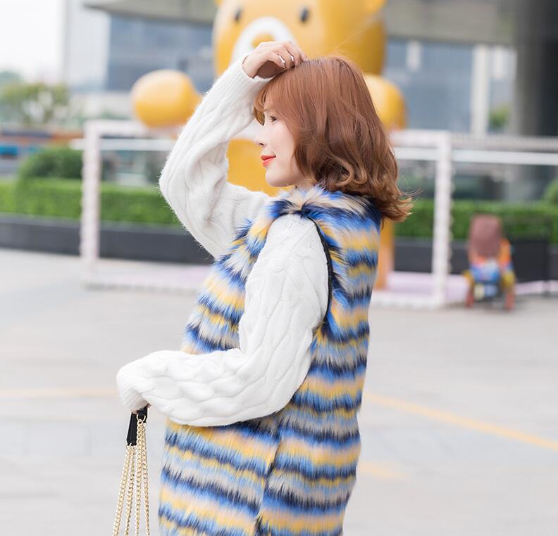 Elegant Faux Fox Fur Vest Fashion Women Overcoat - Blue
