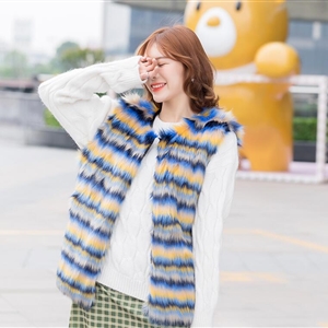 Elegant Faux Fox Fur Vest Fashion Women Overcoat - Blue
