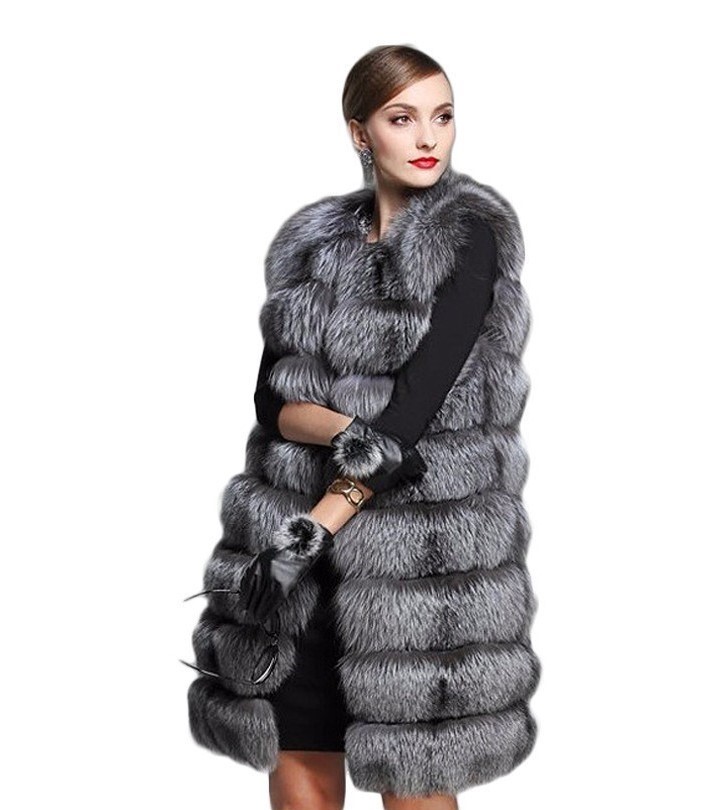 Elegant Faux Fox Fur Vest Fashion Women Overcoat - Grey