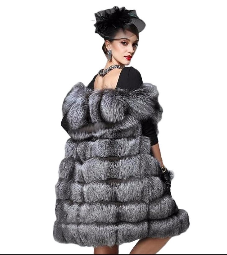 Elegant Faux Fox Fur Vest Fashion Women Overcoat - Grey