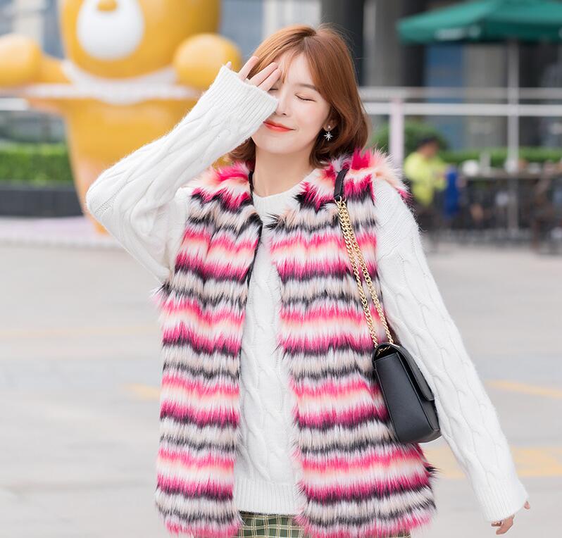 Elegant Faux Fox Fur Vest Fashion Women Overcoat - Pink