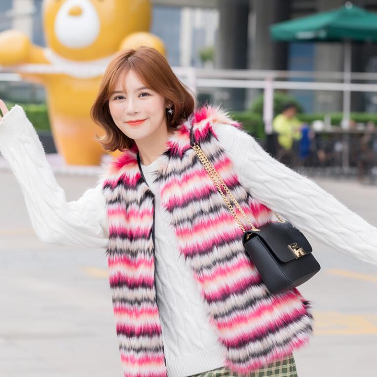 Elegant Faux Fox Fur Vest Fashion Women Overcoat - Pink
