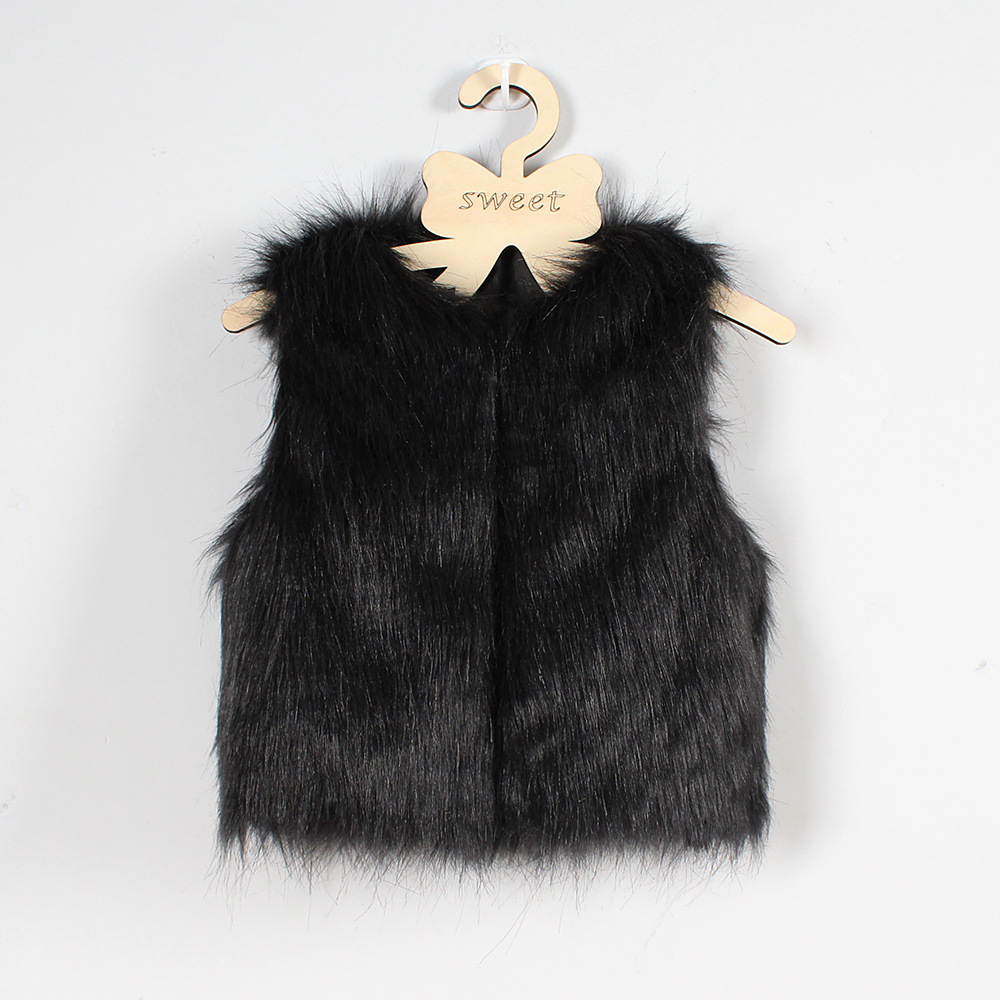 Elegant Faux Fur Vest Fashion Girl Overcoat - Black