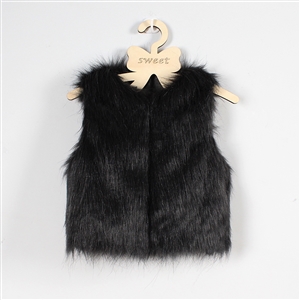 Elegant Faux Fur Vest Fashion Girl Overcoat - Black