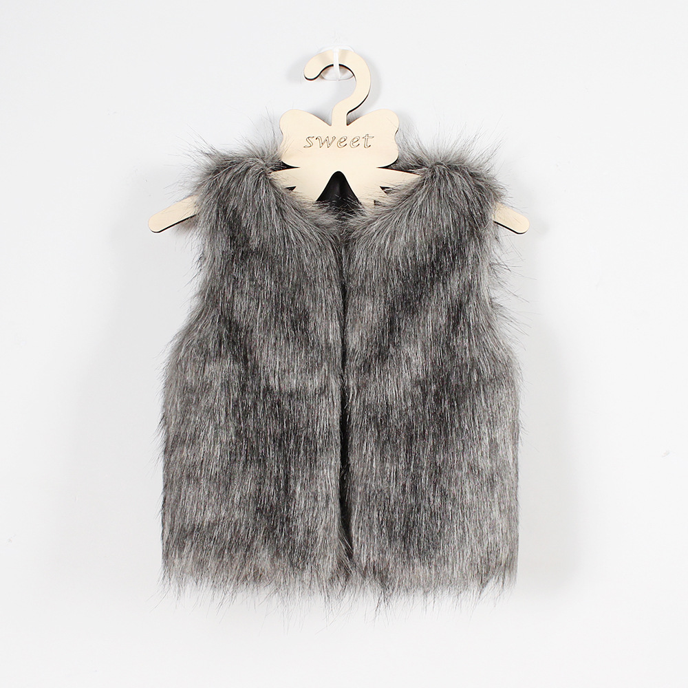 Elegant Faux Fur Vest Fashion Girl Overcoat - Gray