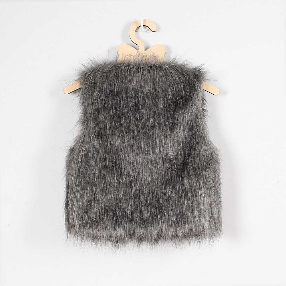 Elegant Faux Fur Vest Fashion Girl Overcoat - Gray