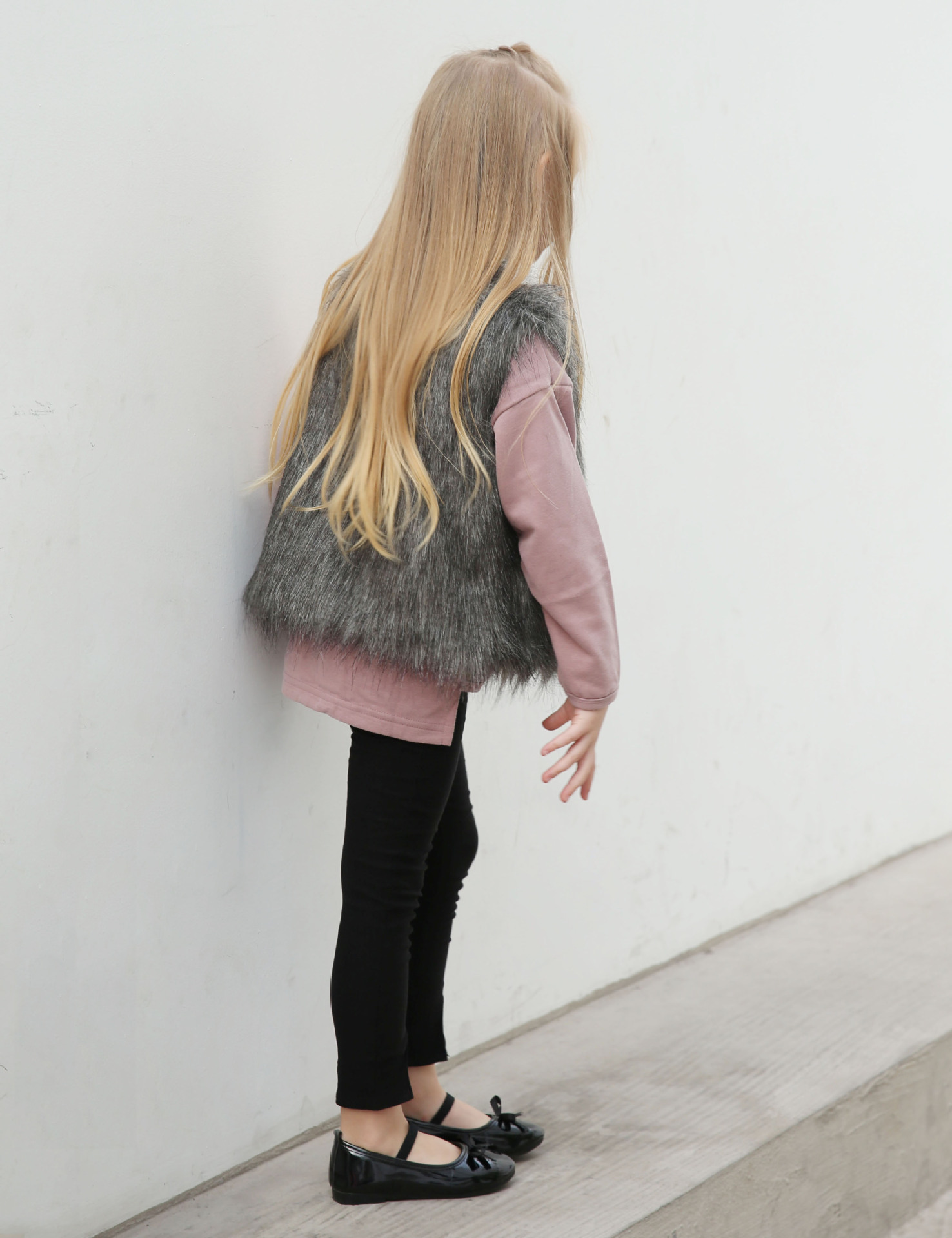 Elegant Faux Fur Vest Fashion Girl Overcoat - Gray