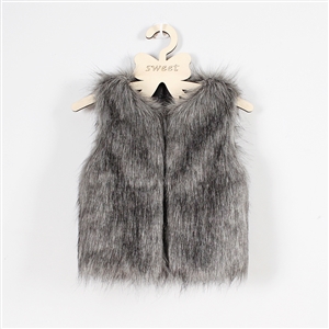Elegant Faux Fur Vest Fashion Girl Overcoat - Gray