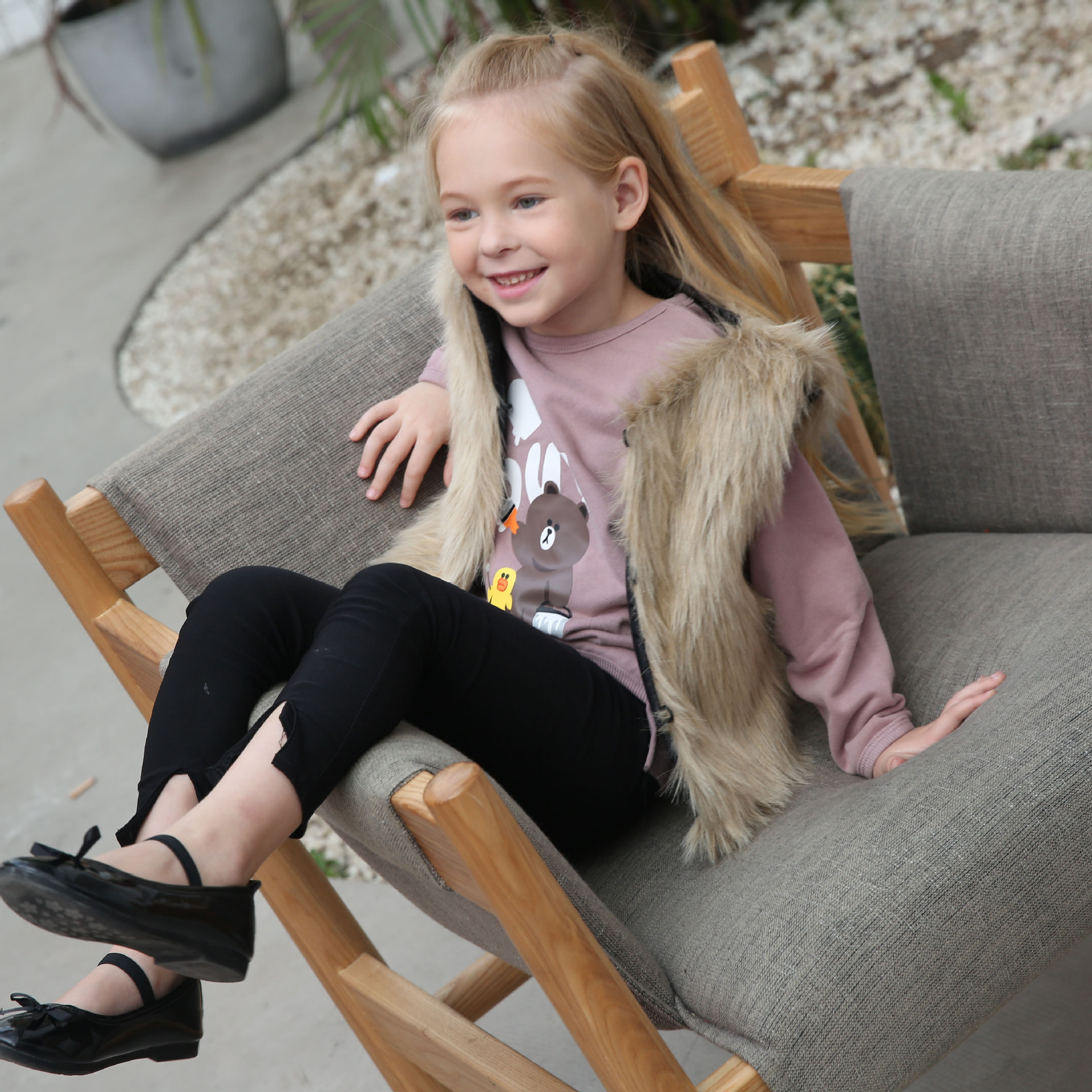 Elegant Faux Fur Vest Fashion Girl Overcoat - Khaki
