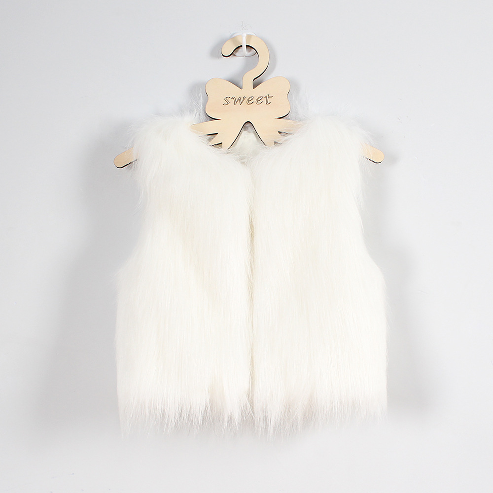 Elegant Faux Fur Vest Fashion Girl Overcoat - White