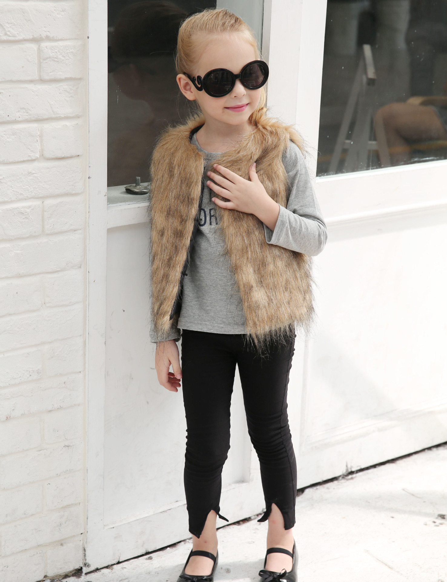 Elegant Faux Fur Vest Fashion Girl Overcoat - Yellow