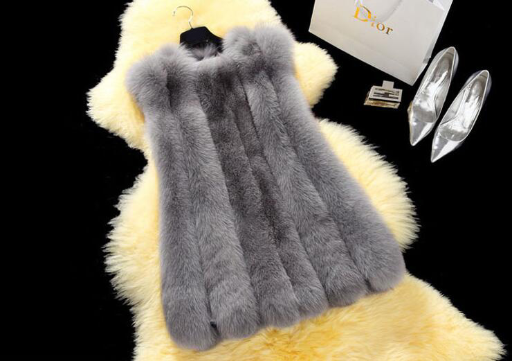 Elegant Genuine Real Fox Fur Vest Fashion Women Medium-long With Belt Fur Waistcoat - Grey