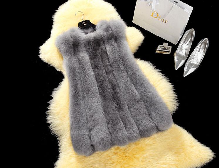 Elegant Genuine Real Fox Fur Vest Fashion Women Medium-long With Belt Fur Waistcoat - Grey
