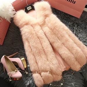 Elegant Genuine Real Fox Fur Vest Fashion Women Medium-long With Belt Fur Waistcoat - Pink