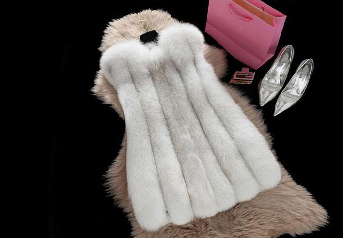 Elegant Genuine Real Fox Fur Vest Fashion Women Medium-long With Belt Fur Waistcoat - White