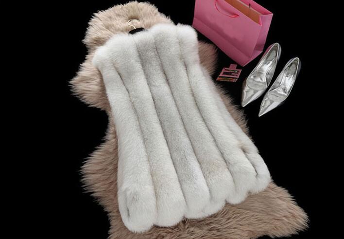 Elegant Genuine Real Fox Fur Vest Fashion Women Medium-long With Belt Fur Waistcoat - White