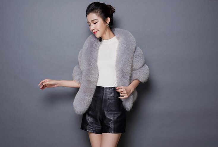 Elegant Warm Faux Fox Vest Fashion Women Overcoat - Grey