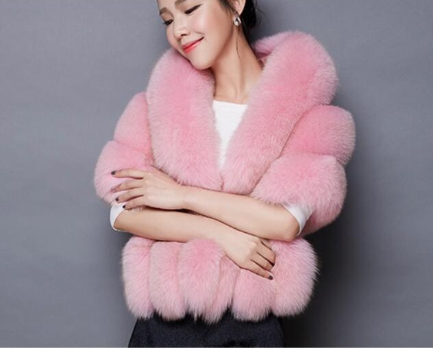 Elegant Warm Faux Fox Vest Fashion Women Overcoat - Pink