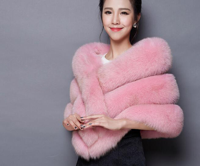 Elegant Warm Faux Fox Vest Fashion Women Overcoat - Pink