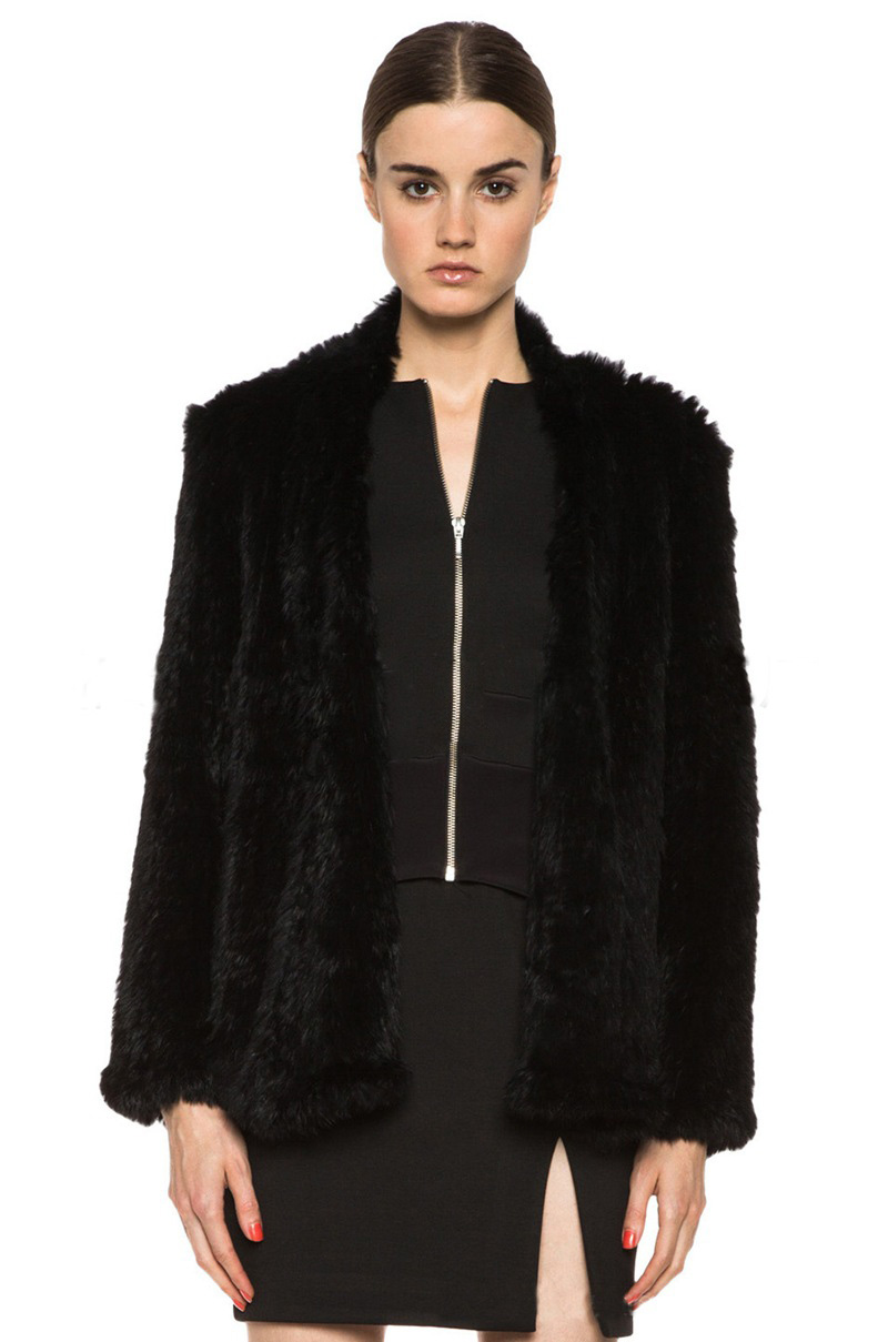 Furry Elegant Faux Rabbit Fur Vest Fashion Women Overcoat - Black