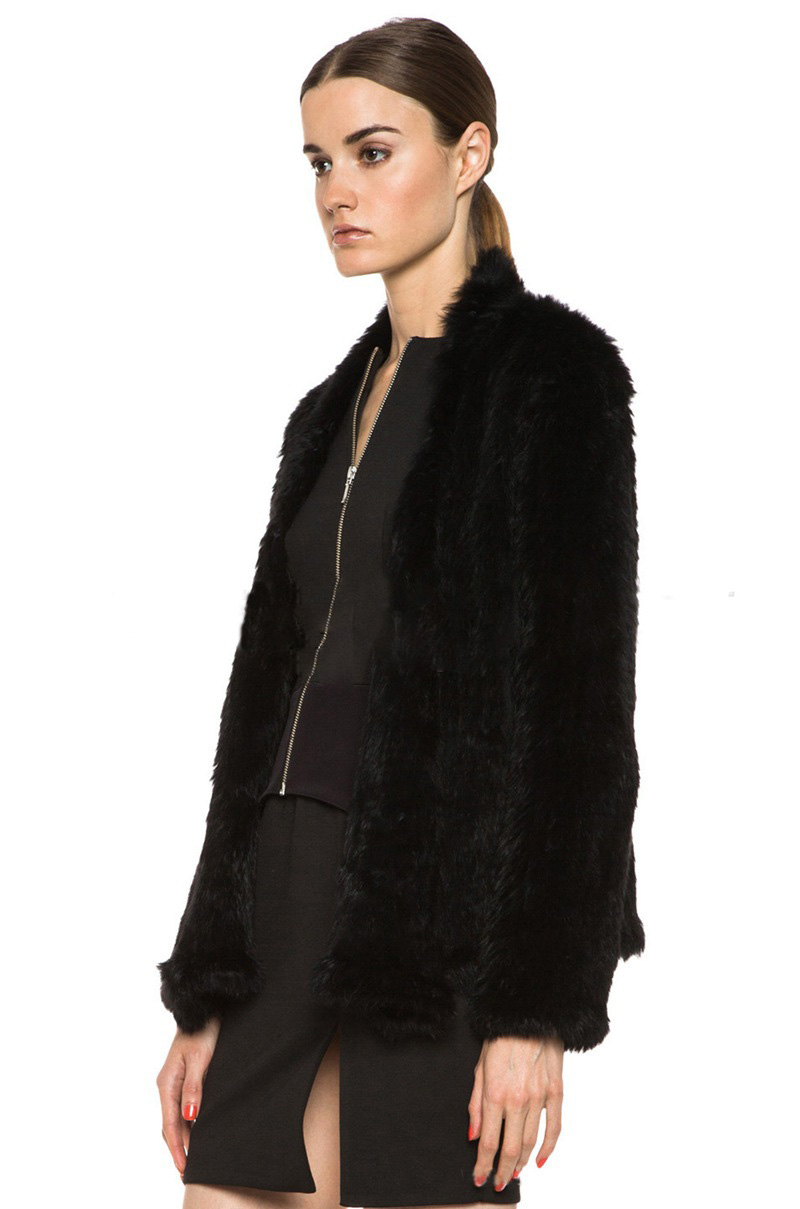 Furry Elegant Faux Rabbit Fur Vest Fashion Women Overcoat - Black