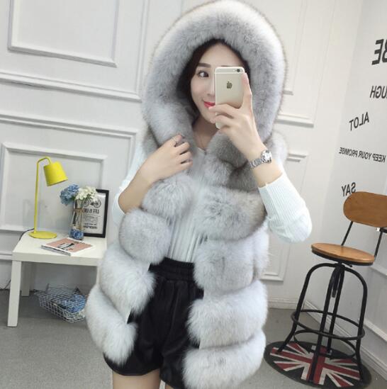 Good Classic Furry Faux Fox Fur Vest Fashion Women Overcoat - Gray