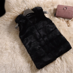 Good Cute Elegant Faux Fox Fur Vest Fashion Women Overcoat - Black
