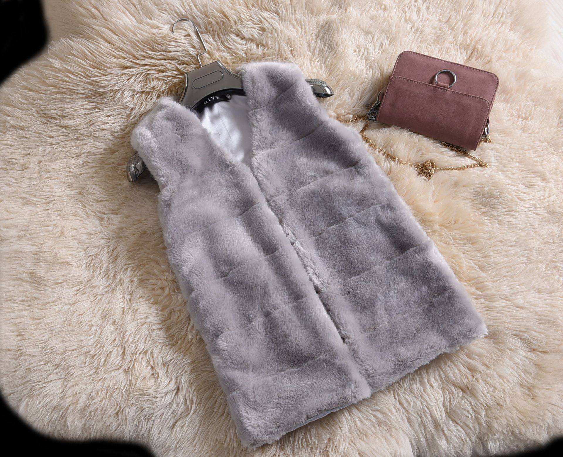 Good Cute Elegant Faux Fox Fur Vest Fashion Women Overcoat - Grey