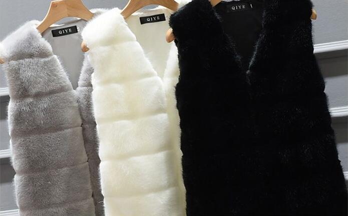 Good Cute Elegant Faux Fox Fur Vest Fashion Women Overcoat - Black