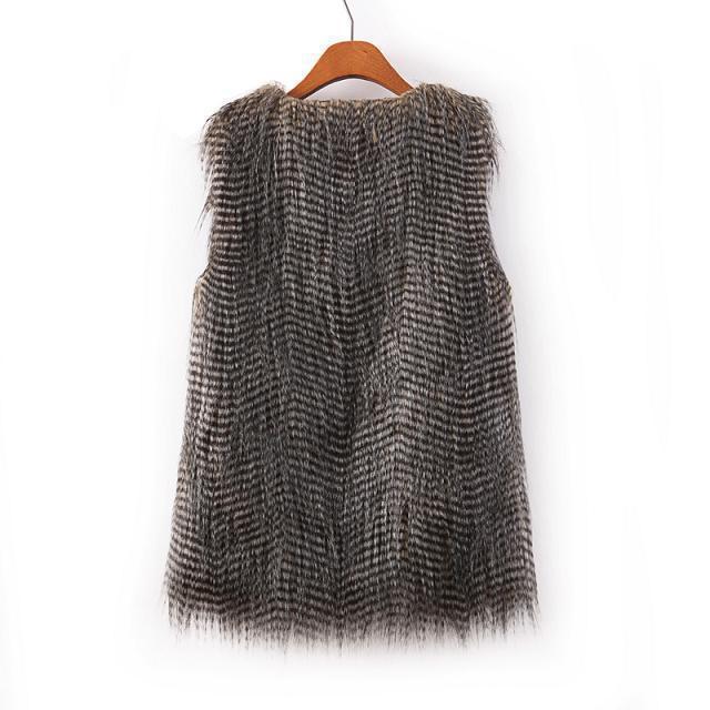 Good Elegant Faux Peacock Feathers Vest Fashion Women Overcoat - Grey