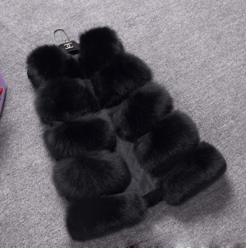 Good Furry Faux Fox Fur Vest Fashion Women Overcoat - Black