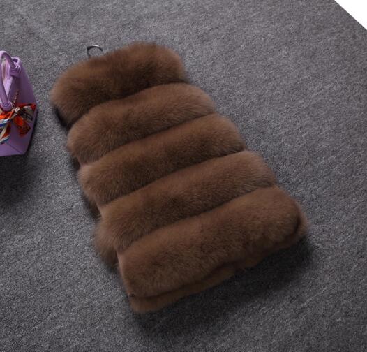 Good Furry Faux Fox Fur Vest Fashion Women Overcoat - Brown