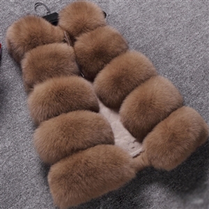 Good Furry Faux Fox Fur Vest Fashion Women Overcoat - Brown