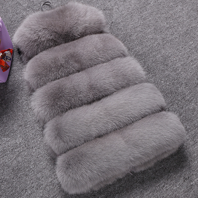 Good Furry Faux Fox Fur Vest Fashion Women Overcoat - Grey