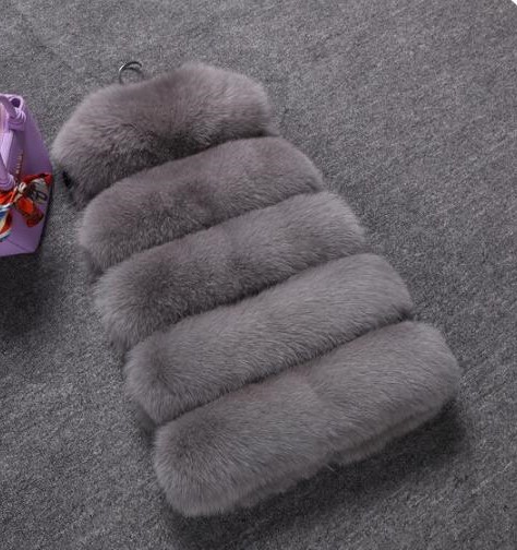 Good Furry Faux Fox Fur Vest Fashion Women Overcoat - Grey