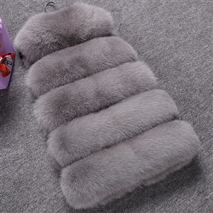 Good Furry Faux Fox Fur Vest Fashion Women Overcoat - Grey