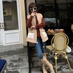 Good Furry Faux Lamb Fur Vest Fashion Women Overcoat - Beige