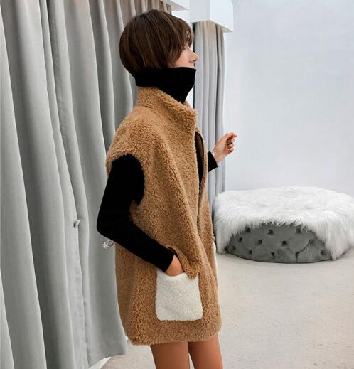 Good Furry Faux Lamb Fur Vest Fashion Women Overcoat - Brown